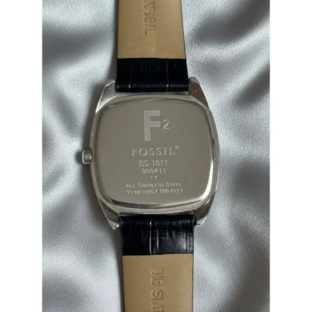 Fossil Women’s Silver‎ Crystal Bezel Watch ES-1011 | Black Croc Leather Band